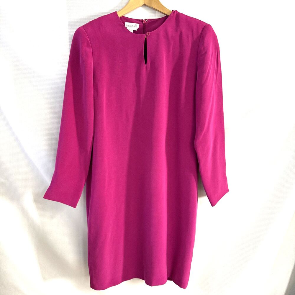 Due Per Due - 100% Silk Vintage Sheeth Dress Retro 90s Shoulder Pads Classy - 6